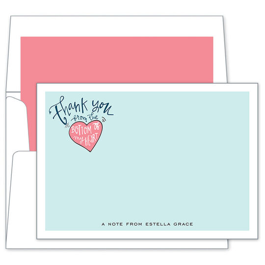 Thank You from the Bottom of My Heart Aqua Flat Note Cards